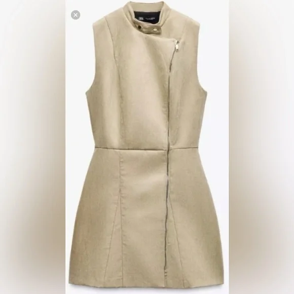 Zara NWT XS Suede Effect Zip Dress – Taupe - Picture 2 of 5